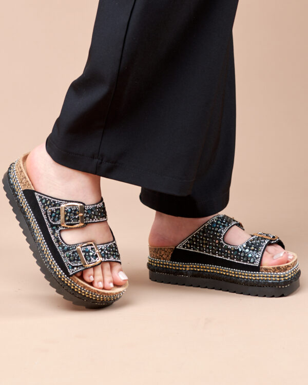 Mules à boucles et strass